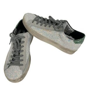 ‎P448 John Iridescent Glitter Platform Leather Sneakers White Green Women 36
